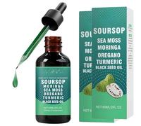 Soursop Essence Oil, Sea Moss Moringa Oregano Turmeric Black Seed Blend, Natural Herbal Extract Essence, Botanical Plant Formula, Organic Multi-Purpose Liquid, High Purity Ingredients (2pcs)