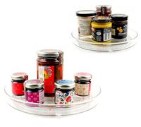 SOUS MIRAS Lazy Susan Turntable - 360° Rotating Clear Acrylic Spice Rack & Condiment Tray, Non-Slip Kitchen Storage Organiser for Cabinet, Pantry, Fridge & Table - Set of 2 (Large & Small)