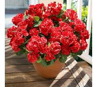 Sousi 6pcs Artificial Red Geranium Flowers for Outdoor - UV Resistant, Realistic Fake Silk Geraniums for Outdoor Deck, Front Door, Garden Home Decor
