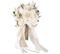 Sousi Wedding Bouquets for Bride and Bridesmaids White Artificial Rose Flowers Wedding Decoration (Champagne)