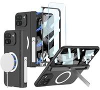 SOUTEM Case for Google Pixel 9 Pro Fold [Compatible with Wireless Charging], Built-in Screen Protector & Magnetic Hinge Protection and Stand, Thin Shockproof Case for Google Pixel Fold 2 (Black)