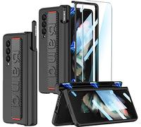 SOUTEM for Samsung Galaxy Z Fold 3 Case with Wrist Strap & Screen Protector & S Pen Slot,Magnetic Hinge Protective Bumper Case Ultra Slim Shockproof Anti-Scratch for Samsung Z Fold 3 5G (Black)