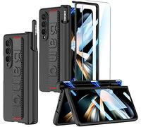 SOUTEM for Samsung Galaxy Z Fold 4 Case with Wrist Strap & Screen Protector & S Pen Slot,Magnetic Hinge Protective Bumper Case Ultra Slim Shockproof Anti-Scratch for Samsung Z Fold 4 5G(Black)
