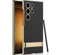 SOUTEM Vegan Leather Case with 4 Mod Adjustable Stand for Samsung Galaxy S23 Ultra, Thin, Flexible, Soft Grip, Luxurious Slim Protective Shockproof Case for Samsung S23 Ultra (Black)