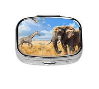 South Africa Animal_1 Square Mini Pill Case, Compact Metal Pocket Pill Box with 2 Compartments for Travel
