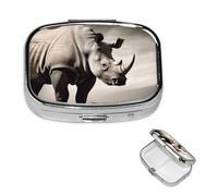 South Africa Animal Pill Box 2 Compartment Square Portable Pill Case for Pocket or Purse Pill Holder Weekly Pill Organizer Decorative Metal Medicine Vitamin Organizer Travel Gift