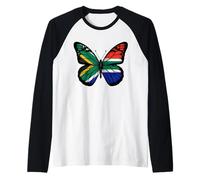 South Africa Flag Butterfly Wings Raglan Baseball Tee