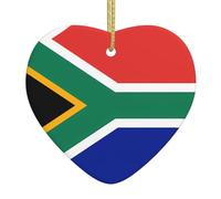 South Africa Flag Ceramic Christmas Heart Pendant with Silk Thread, Christmas Tree Home Decoration