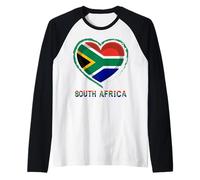 South Africa Flag Heart Rustic Pride Art Graphic Raglan Baseball Tee
