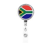 South Africa Flag Heavy Duty Metal Badge Holder Reel, Retractable Badge Holder with Belt Clip for Key Name Card Holder Employee Teacher 1