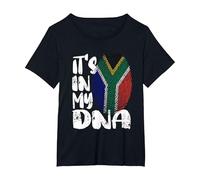 South Africa Flag It's in My DNA African Fingerprint Flag T-Shirt, Women's Plus, Black, 1X
