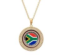 South Africa Flag Novelty Pendant Necklace Fashion Diamond Jewelry for Women Men Silver Gold