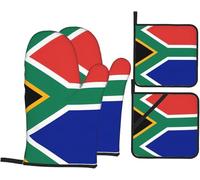 South Africa Flag Patterned Kitchen Baking 4-Piece Set, High Temperature Resistant Oven Mitts and Potholders Set for Cooking Baking Grilling