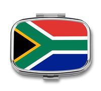 South Africa Flag Pill Box 2 Compartment, Portable Pill Case with Mirror for Pocket Purse Travel, Mini Metal Medicine Organizer for Vitamins Fish Oil