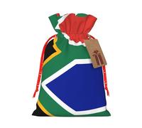 South Africa Flag Print Holiday Burlap Gift Bag With Drawstring, Small Party Favor Pouches For Christmas Gifting-S Size