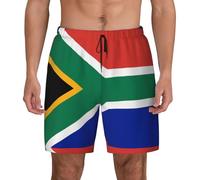South Africa Flag Print Men'S Double-Layer Swimming Trunks - Hawaiian Beach Shorts with Elastic Waist, Black, Large