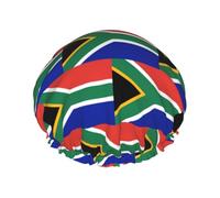 South Africa Flag Print Soft Lined Shower Cap, Double Layer Washable Wide Elastic Band Hair Shower Cap For Bath
