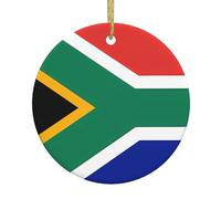 South Africa Flag Printed Round Ceramic Pendant, Christmas Tree Ornament, Suitable for Souvenirs and Holiday Decorations.