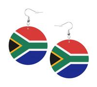 South Africa flag Round Leather Earrings White, Double-Side Printed Drop Dangle Jewelry for Women, for Festival Party Gift