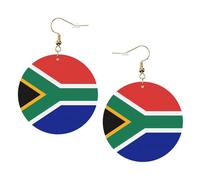 South Africa flag Round Leather Earrings White, Double-Side Printed Drop Dangle Jewelry for Women, for Festival Party Gift