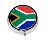 South Africa Flag Round mini Pill Box, Lightweight and Portable, with 3 Plastic Inserts, Suitable for Carrying in Pockets or Wallets.