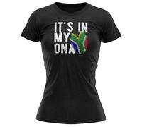 South Africa Flag Womens T Shirt Its in My DNA Fingerprint South African Tee Football Rugby World Top, XXL, Black