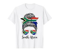 South Africa Girl Messy Bun Sunglasses Flag T-Shirt