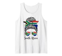 South Africa Girl Messy Bun Sunglasses Flag Tank Top