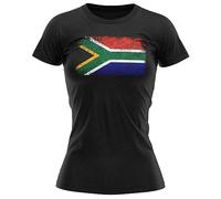 South Africa Grunge Flag Womens T Shirt Ladies Rugby Supporter Tee, XL, Black