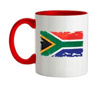 South Africa Grunge Style Flag - 11oz - Ceramic Two-Tone Mug for Coffee/Tea - Red/White - One Size