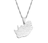 South Africa Map and City Name Pendant Necklaces Jewelry Gold Color Silver Color African Maps South Africans(Silver Color,45cm)