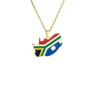 South Africa Map Flag Pendant Necklace For Women Men Stainless Steel African Maps Jewelry Heritage Pride Gift (Gold Colour,45cm)