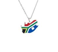 South Africa Map Flag Pendant Necklace For Women Men Stainless Steel African Maps Jewelry Heritage Pride Gift (Steel Colour,60cm)