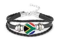 South Africa National Flag Style Bracelet,Creative Multi-Layer Braided Leather Bracelets,Adjustable Mens Cuff Bracelets For Men Genuine Leather Bracelet,For Women Men Patriot Souvenir Jewelry,Sty