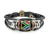 South Africa National Flag Style Bracelet,Creative Multi-Layer Braided Leather Bracelets,Adjustable Mens Cuff Bracelets For Men Genuine Leather Bracelet,For Women Men Patriot Souvenir Jewelry,Sty