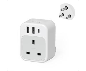 South Africa Plug Adapter, TESSAN UK to South Africa Plug Adapter with USB C and 2 USB A, 4 in 1 Travel Adaptor for Namibia, Botswana, Nepal, Mozambique