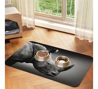 South Africa rhinoceros Patterned Pet Feeding Mat with Water-Absorbing PU Top & Rubber Base - Anti-Slip Dog Cat Food Mat for Cats, Dogs & Pets, 30x45cm