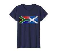 South Africa Scotland expat Flags Blended (Distressed) T-Shirt, Women, Navy Blue, X-Small