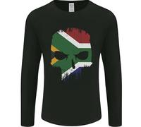 South Africa Skull African Flag Gym Biker Mens Long Sleeve T-Shirt Black L