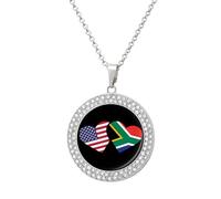 South Africa U.S. Flag Funny Necklace With Printed Pendant Novelty Diamond Jewelry for Women Men Silver/Gold
