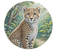 South African Cheetahs 195 Piece Round Jigsaw Puzzle Cute Pet Animals Animal Shape Durable Pieces Family Puzzle Stress Relief Home Decor Brainteaser Educational Challenging 195 PCS