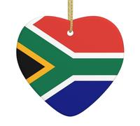 South African Flag Ceramic Christmas Heart Pendant with Silk Thread, Christmas Tree Home Decoration