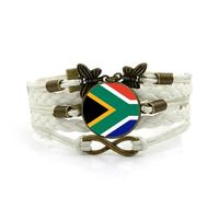 South African Flag Leather Bracelet - Vintage Glass Dome Men Bangle Jewelry,South African Flag Unisex Patriotic Patriot Flag Wristband For Women Country Souvenir Gift For Men Women,White,17+5Cm