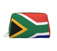 South African Flag Leather Hand-Held Zipper Makeup Bag Cute Make Up Case Large Wide-Open Pouch Pen Case