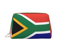 South African Flag Leather Hand-Held Zipper Makeup Bag Storage Bag for Miscellaneous Items Pen Case