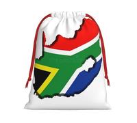 South African Flag Map Print Santa Sack Drawstring Bags For Presents, Reusable Plush Holiday Fabric Gift Bags- L Size