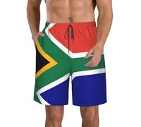 South African Flag Print Beach Casual Shorts,Summer Shorts,Mens Swim Trunks,Stylish Board Shorts for Men White