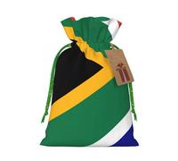 South African flag print Christmas bag, drawstring sack - fit holiday present packaging for family and friends