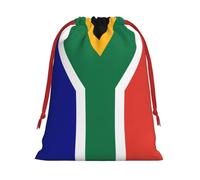South African Flag Print Christmas Drawstring Gift Bags, Xmas Holiday Fabric Gift Wrapping Bag For Party, Size-L