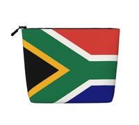 South African Flag Print Cosmetic Bag for Women,Faux Linen Makeup Bag Large Capacity,Perfect for Travel Daily Use